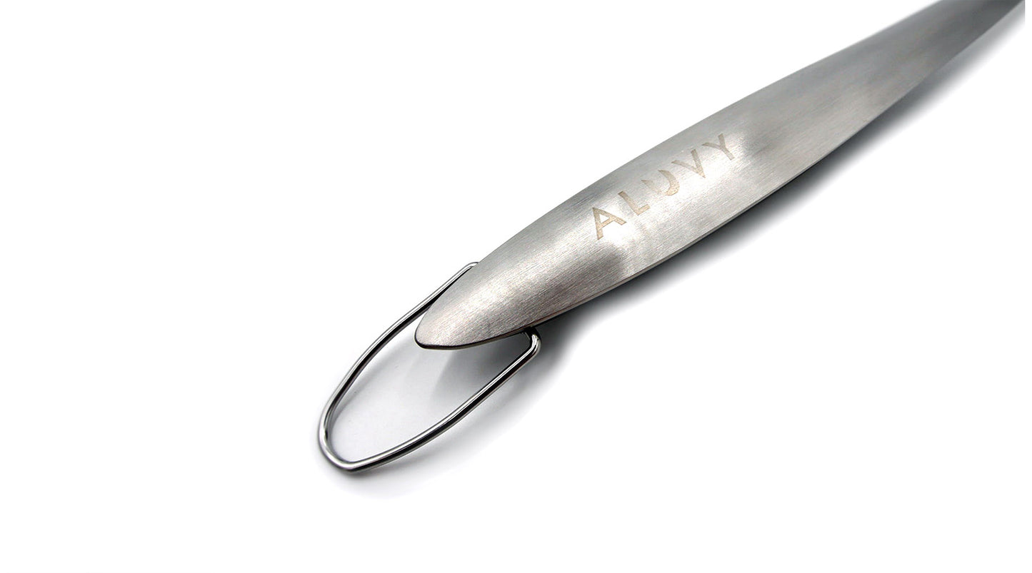 Zoom sur manche brosse nettoyage logo aluvy facile acier et polypropylène barbecues lulu et marcel