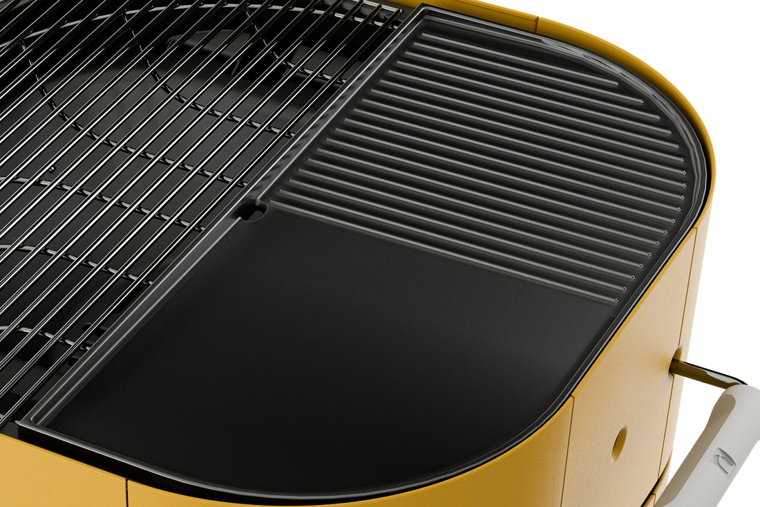 Barbecue design gaz lulu jaune sunflower avec choix plancha ou grille vue de dessus