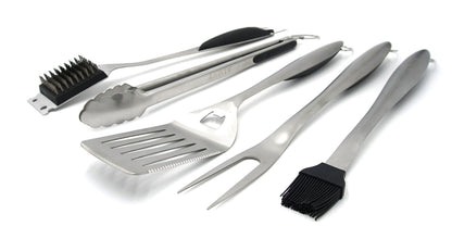 Kit accessoires barbecue aluvy de 5 ustensiles - fourchette, spatule, pince, brosse et pinceau